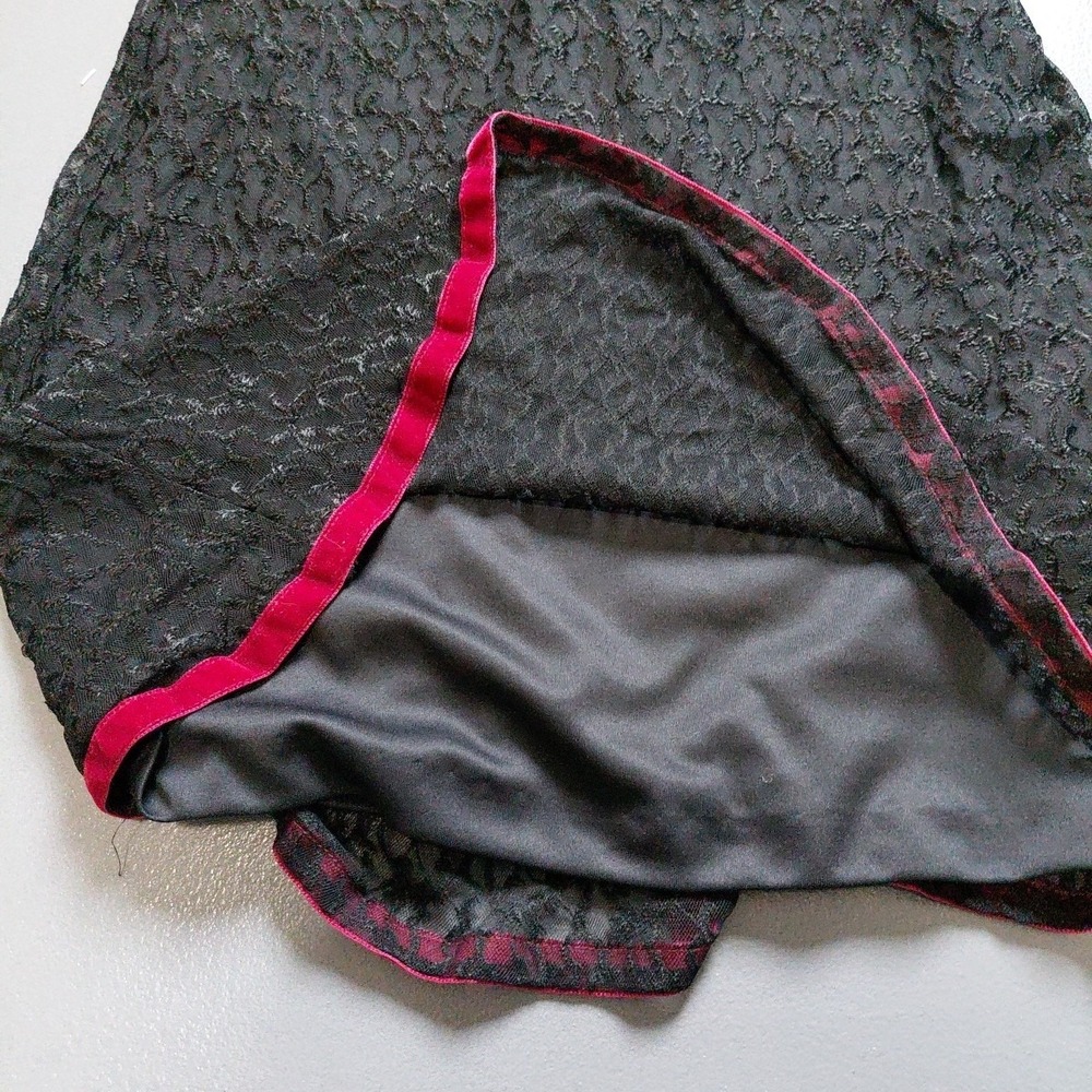 VTG Betsey Johnson Slip Dress Black Lace Rose Ditsy Neckline Velvet Trim Large - Picture 15 of 16
